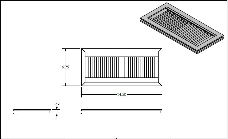 4" x 12" Unfinished Red Oak Flush Grill - Image 2