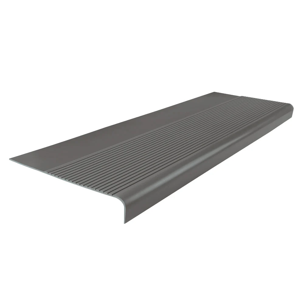 Rubber Light Duty Rib Design Stair Tread Round Nose 12.63" x 48" Charcoal